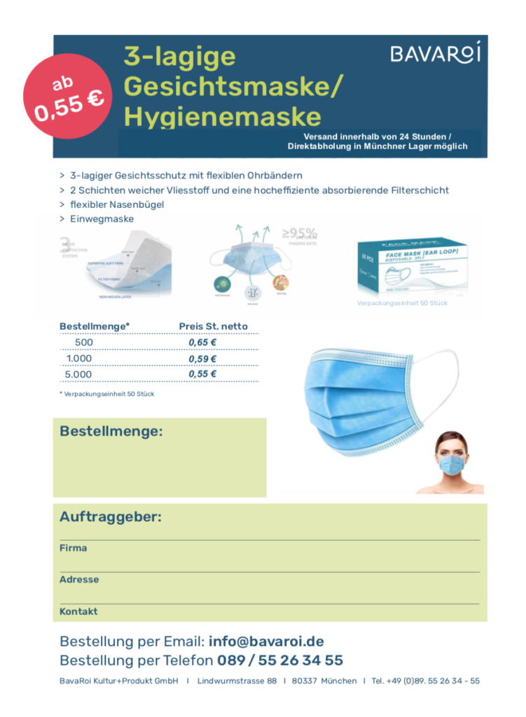 Bestellformular Corona Mund Nasenmasken